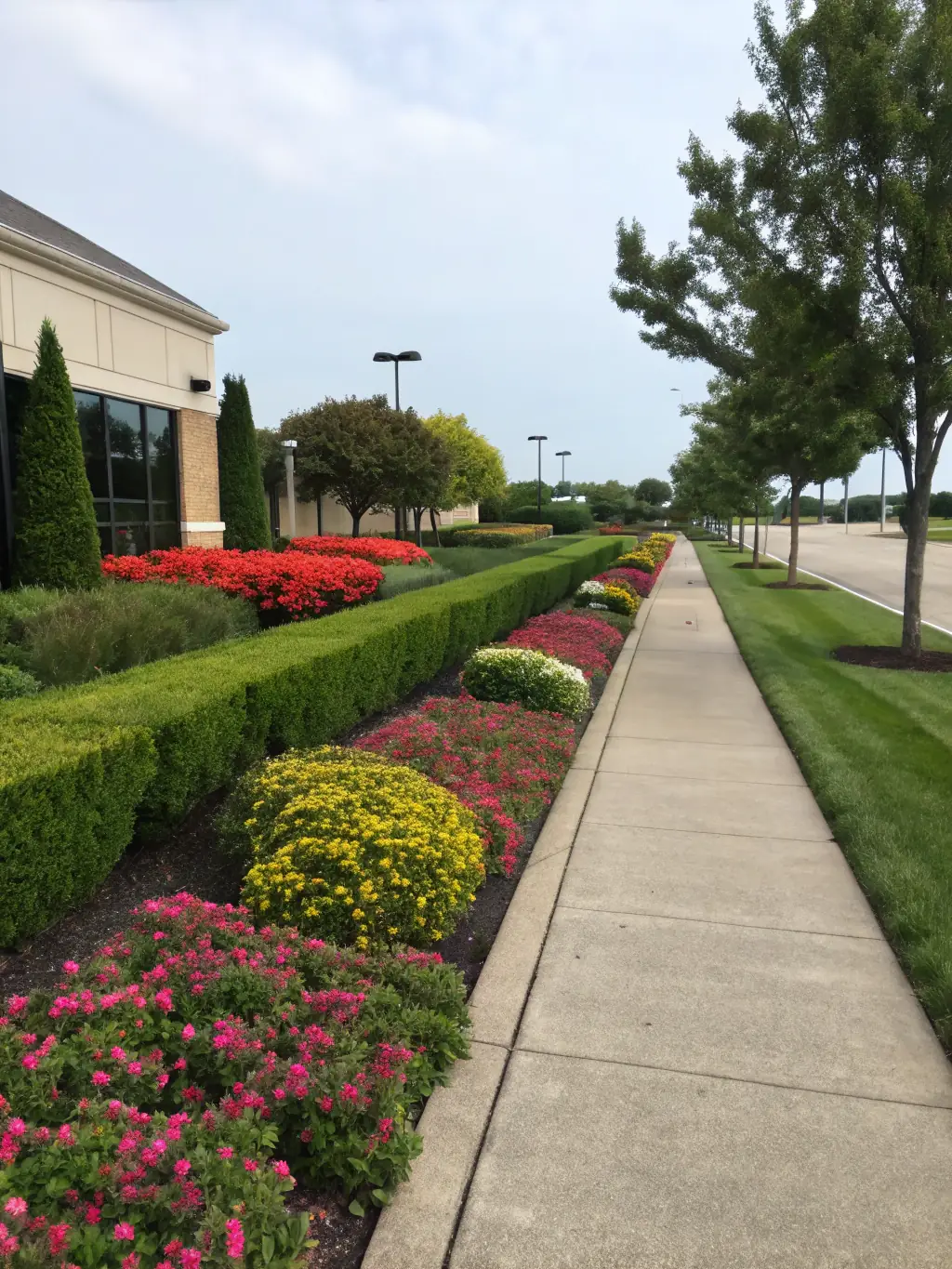 An image of a well-maintained garden with freshly cut grass and trimmed hedges, representing TECH-TREE's garden maintenance services.